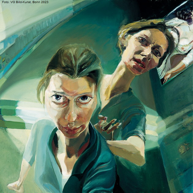 Johanna Freise, Gang (Doppelselbstporträt), 1998, Öl auf Leinwand, 80 × 80 cm. Foto: VG Bild-Kunst, Bonn 2023